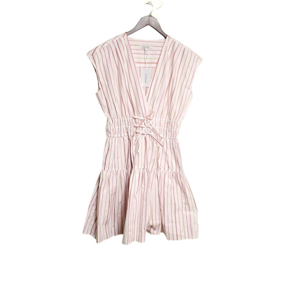 NWT DEREK LAM Coquette Soft Pinstripe Sleeveless Fit and flare Midi Dress - Picture 2 of 14